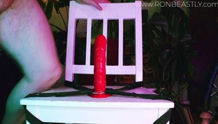 Trans man rides a dildo and makes himself squirt - close up