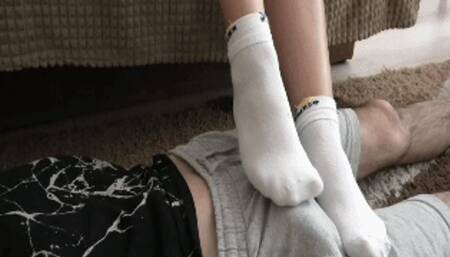 Footjob in white socks m