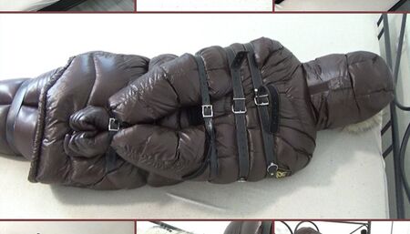 My amateur bondage, June, 10, 2022 : Leather belts and brown down jacket