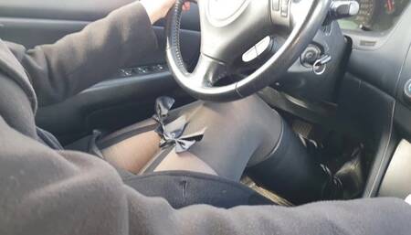Driving Honda in Leather Guess Boots Multiple Angles