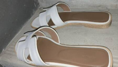 Cum girl eating takeaway sandals shoes