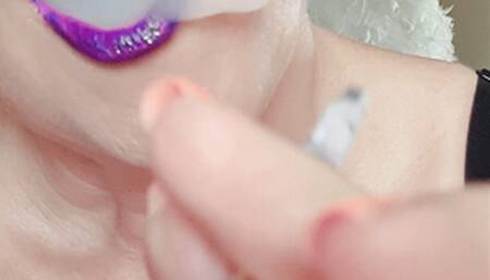 Divine POV smoke with purple glossy lips- I allow you to taste my nicotine soaked filter*pink Sobranie*multiple pumps