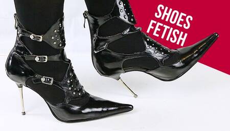 Leather shoes high heels shoeplay close-up