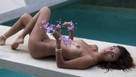 Bombastic all natural Mexican beauty Carolina Reyes stripping by the pool