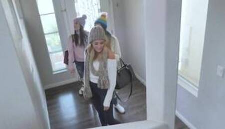 teen friends have orgy with muscle stud