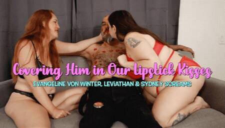 Covering Him in Our Lipstick Kisses ft Evangeline von Winter and Leviathan - A lipstick fetish scene featuring: kissing, lip fetish, made-to-kiss, red lipstick, lipstick marks, and sensual domination - 720 MP4
