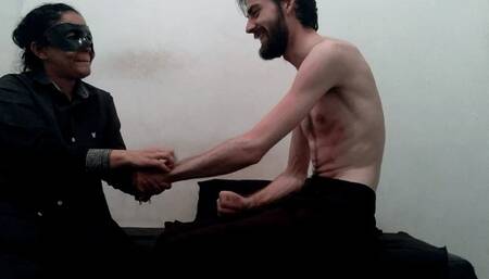 The woman is scratching in Brazilian style