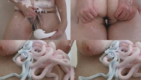 XXX WET AND MESSY SHOWER WITH ANAL PLUG PUSSY MASTURBATION AND SOAPY LATHER