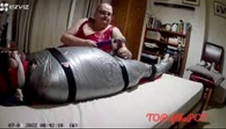 Mummified man post orgasm torment with wand - cam 2