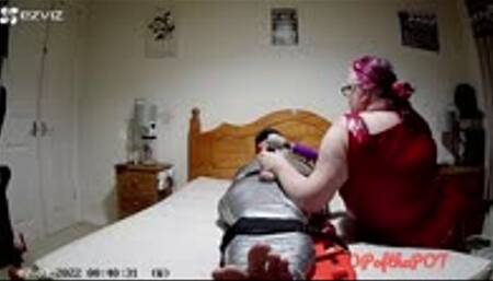 Mummified man post orgasm torment with wand - cam 1