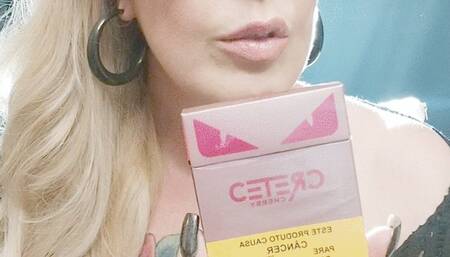 Close-up Blonde sexy Tattoed - French Inhales - Nose Exhales- Cougling