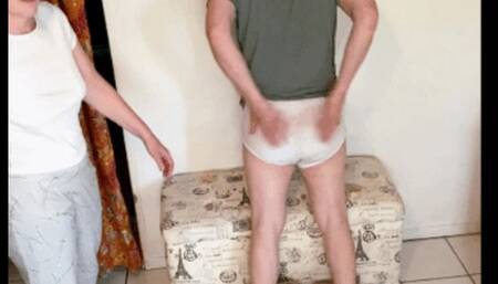 Given the belt on his bare bottom STRAPPED