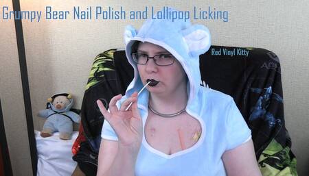 Grumpy Bear Finger Nail Polish and Lollipop Suck