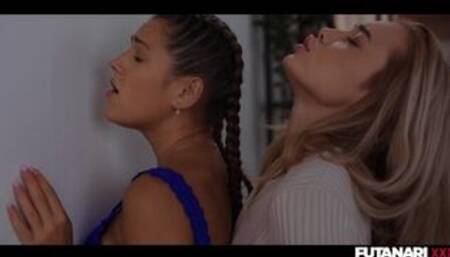 Young blonde futa fuck hard her sexy friend with huge creampie