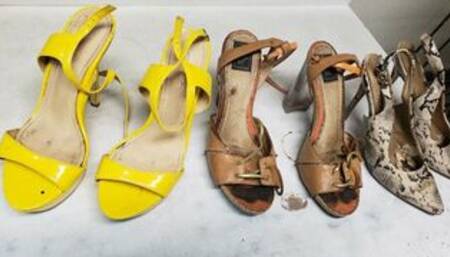 Three Pairs of Goddess Alaine's Well Worn Dirty Heels Cummed On