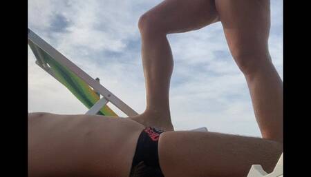 Ariel trampling at the beach