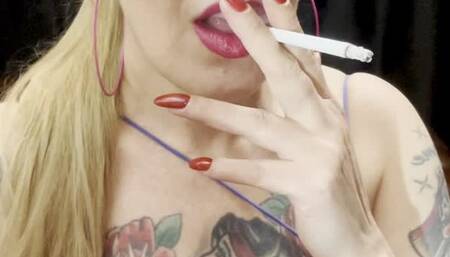 Long Chesterfield - Smoke rings, Deep Inhales, Crush, High Heels, PVC Vinyl, Pink Lipstick and Long Red Nails