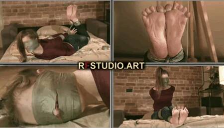 Leya in a sticky situation - Struggle and deprivation in the tight embrace of tape - Part 1 (HD 720p MP4)