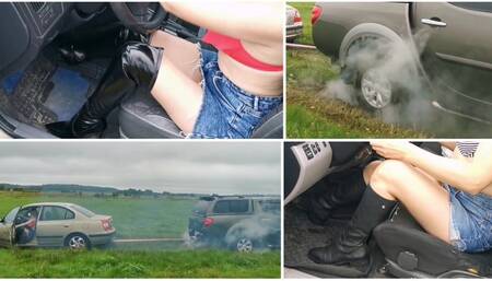 Crazy tug of war between two sexy girls