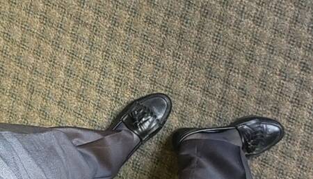 Showing blue ultrasheer socks and formal clothes