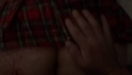 Mrs in her skirt and fishnets - Prone Bone is Mr's favourite