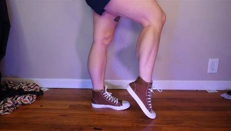 Calf Muscle Flex in Brown High Top Converse Sneakers MP4 640 Silent clip