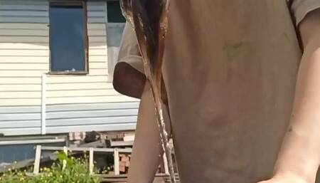 Diana washes her beautiful hair