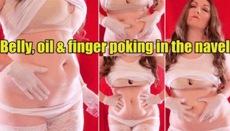 Belly Button, oil & finger poking in the navel (4k)