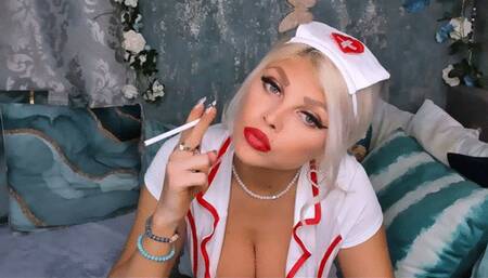 Hot nurse smoking while she fingering her pussy