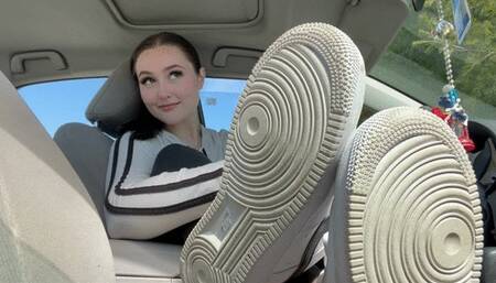 Gagging and worshiping my feet in car