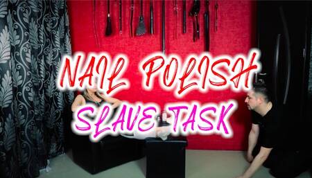 MY SLAVE DOING MY TOES NAILS POLISH , ANGLE 1