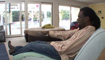 Brunette cutie gets nailed on the sofa by a black hunk a cancer