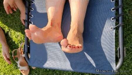 Foot-slave serving at mountain retreat