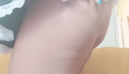 Slutty maid spanks her ass