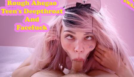 Rough Ahegao Teen's Deepthroat and Facefuck