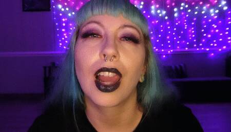 Goth Girl With Purple Eyes and Black Lips Gives BlowJob