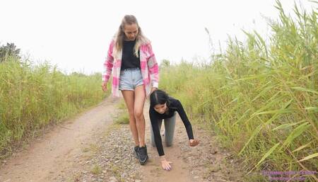 PAMELA - Mistress and the pathetic pet for a walk! (4K)