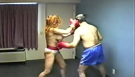 Topless Mixed Boxing-Big Bust Superstar Teddi Barrett Knocks Down Male With Hard Punches