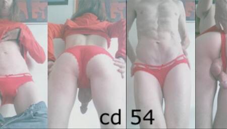 Heteroflexible K crossdressing 54: slender fit older hung twunk transvestite man in red panties