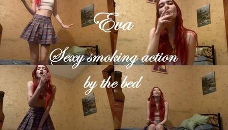 Eva's sexy smoking action by the bed
