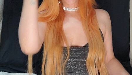 Double drags long cigarette with my new long redhead hair - latex boots