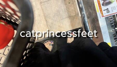 Walk with me to the store and stare at my feet in sandals, purple toes, milf feet