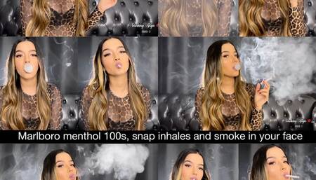 Marlboro menthol 100s, snap inhales and smoke in your face!