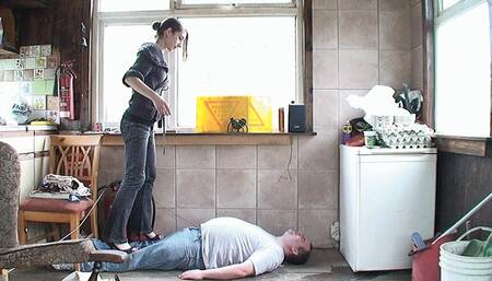 Becki Walks All Over Her Slave