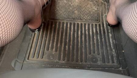 Trixie Love Pedal pumping in fishnets and clear platform heels