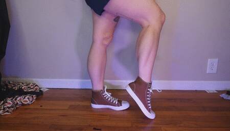 Calf Muscle Flex in Brown High Top Converse Sneakers WMV 720 Silent clip