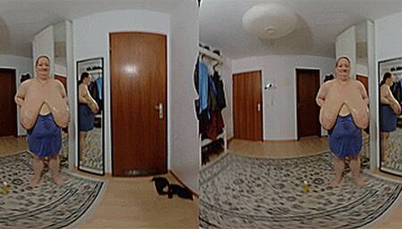 VR180 3D - Cleavage oiling and Bra cutting with Sunni (Clip No 2542 - 6K mp4 version)