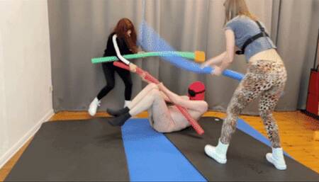 fighting, floating noodle whipping, chestsitting - 1050 Lea Pur and Nasty Nastya playfight the slave