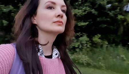 Purple panty wetting on the field peeing