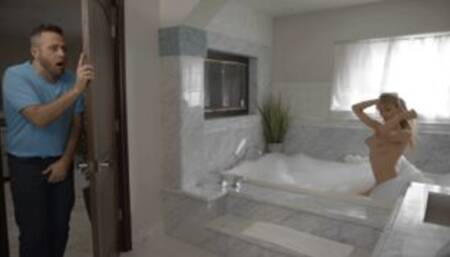 Blonde TS gets analed in the bathroom